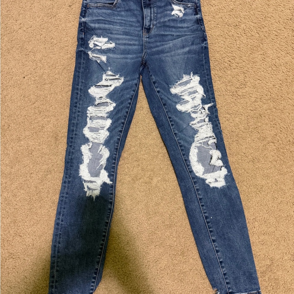 American Eagle Outfitters Ripped Blue Skinny Jeans Size 10 Next Level Stretch
